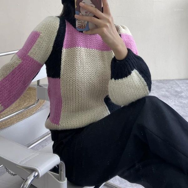 women's sweaters womem color patchwork knit sweater o-neck loose autumn long sleeve casual pullovers1, White;black
women's sweaters womem color patchwork knit sweater o-neck loose autumn long sleeve casual pullovers1, White;black