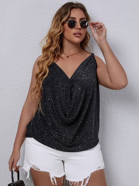 plus draped front cami 247d#, Black