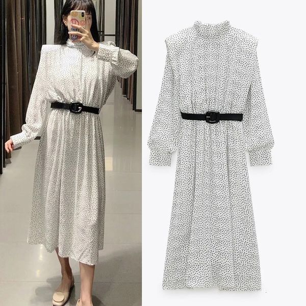 2021 new women high neck long sleeves elegant polka dot midi dress woman summer party white dresses with belt siyr, Black;gray
2021 new women high neck long sleeves elegant polka dot midi dress woman summer party white dresses with belt siyr, Black;gray