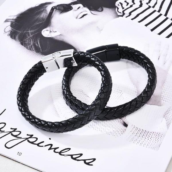 bangle classic fashion men's stainless steel metal leather single layer black buckle braided bracelet rope chain gift1
bangle classic fashion men's stainless steel metal leather single layer black buckle braided bracelet rope chain gift1