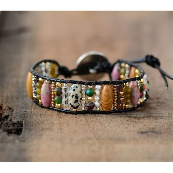new women boho bracelets mixed natural stones single leather wrap bracelet semi precious stone beaded cuff bracelet dropship y200730, Black
new women boho bracelets mixed natural stones single leather wrap bracelet semi precious stone beaded cuff bracelet dropship y200730, Black