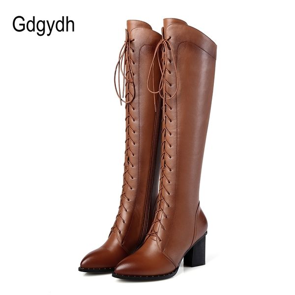 gdgydh spring women winter knee high boots lacing black female genuine leather boots ladies square high heels rubber sole shoes t200425
gdgydh spring women winter knee high boots lacing black female genuine leather boots ladies square high heels rubber sole shoes t200425