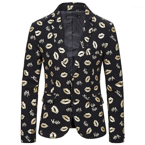 men's shiny gold kiss lip print party suit jacket blazer notched lapel slim fit tuxedo blazer men prom stage clothes for singers1, White;black
men's shiny gold kiss lip print party suit jacket blazer notched lapel slim fit tuxedo blazer men prom stage clothes for singers1, White;black