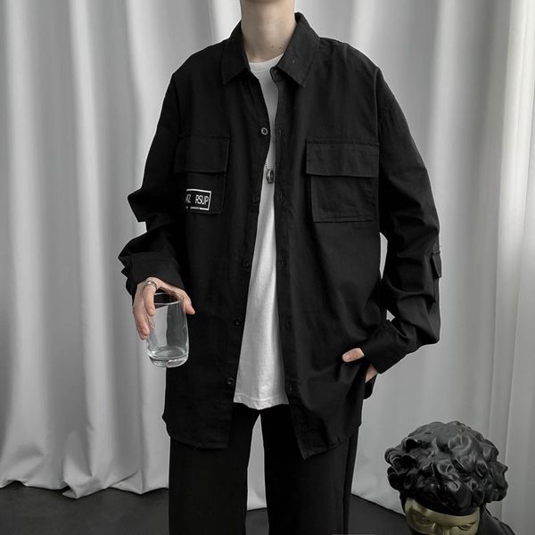 men's casual shirts cargo wear shirt fashion trend loose long sleeve spring autumn solid color chemise homme men clothing bc50cs, White;black
men's casual shirts cargo wear shirt fashion trend loose long sleeve spring autumn solid color chemise homme men clothing bc50cs, White;black