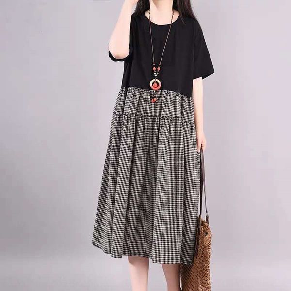 middle-aged loose large skirtlong skirt long skirtsize mid-length dress comfortable round neck artistic stitching plaid mid-length short sle, Black;gray
middle-aged loose large skirtlong skirt long skirtsize mid-length dress comfortable round neck artistic stitching plaid mid-length short sle, Black;gray