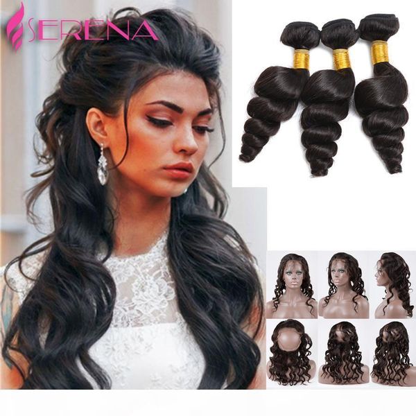 360 lace frontal closure with bundles loose wave curly brazilian virgin human hair with full 360 frontal band natural hairline, Black;brown
360 lace frontal closure with bundles loose wave curly brazilian virgin human hair with full 360 frontal band natural hairline, Black;brown