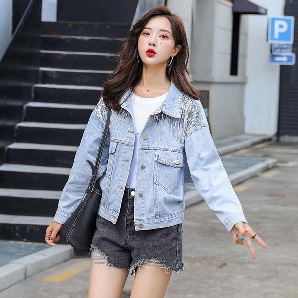 women denim jacket coat chain sequin tassels ladies streetwear loose jeans jacket for women brand long sleeve outerwear, Black;brown
women denim jacket coat chain sequin tassels ladies streetwear loose jeans jacket for women brand long sleeve outerwear, Black;brown
