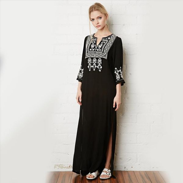 khale floral embroidery dress v neck black vintage maxi dresses cotton holiday boho chic ethnic split beach women clothing, Black;gray
khale floral embroidery dress v neck black vintage maxi dresses cotton holiday boho chic ethnic split beach women clothing, Black;gray