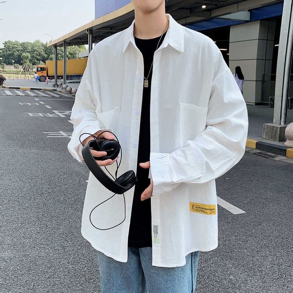 2021 spring new shirt men's long sleeve korean work youth size clothes, White;black