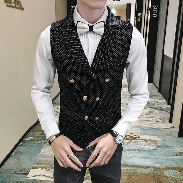 double-breasted suit vest for men wedding groom dress vests brilliant stage performance men's waistcoat casual lapel gilet, Black;white
double-breasted suit vest for men wedding groom dress vests brilliant stage performance men's waistcoat casual lapel gilet, Black;white