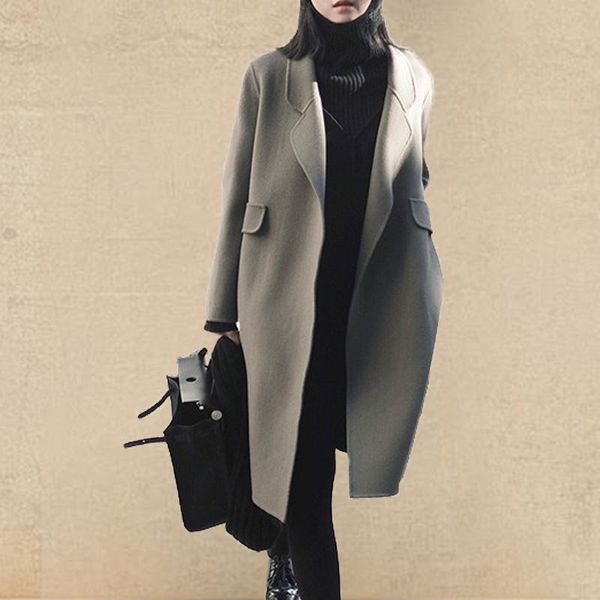 autumn woman jacket pockets solid turn-down collar loose wool long woman parkas winter coat women elegant abrigos para mujer, Black
autumn woman jacket pockets solid turn-down collar loose wool long woman parkas winter coat women elegant abrigos para mujer, Black