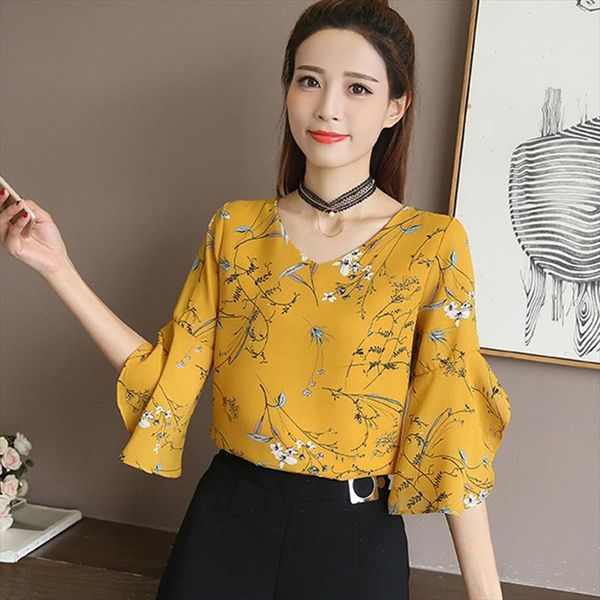 women half flare sleeve floral shirt small v neck female blouses korean sweet ruffled butterfly sleeve chiffon, White
women half flare sleeve floral shirt small v neck female blouses korean sweet ruffled butterfly sleeve chiffon, White