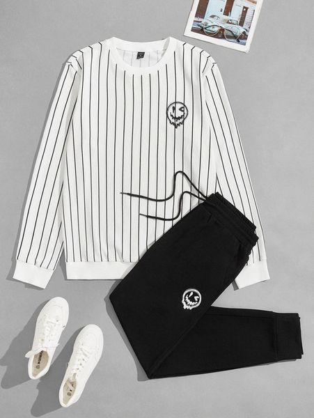 men vertical striped expression print pullover & drawstring waist sweatpants z09a#, Gray
men vertical striped expression print pullover & drawstring waist sweatpants z09a#, Gray