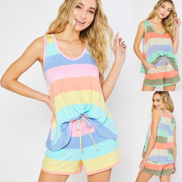 women's sleepwear women's pajamas set rainbow stripes sleeveless vest shorts pijama mujer summer nightwear casual home clothe, Black;red
women's sleepwear women's pajamas set rainbow stripes sleeveless vest shorts pijama mujer summer nightwear casual home clothe, Black;red