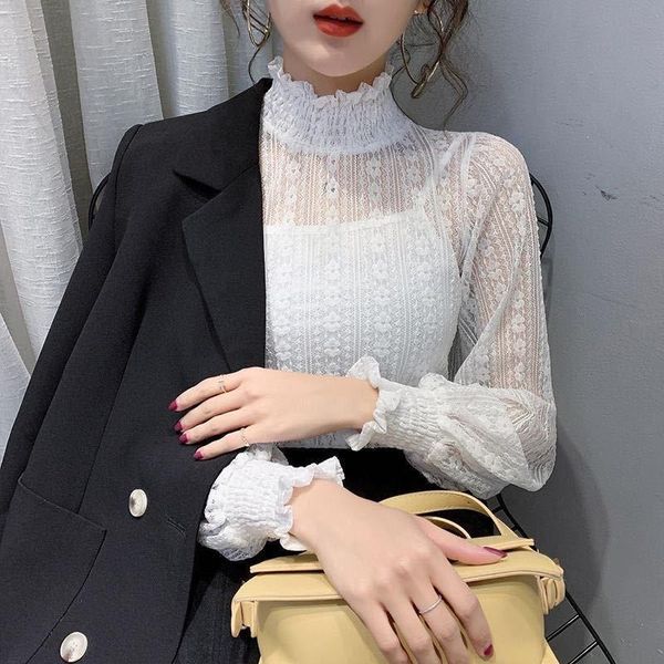 fashion women lace mesh blouses 2020 elegant see through stand collar autumn winter bottoming long sleeve ladies q1219, White
fashion women lace mesh blouses 2020 elegant see through stand collar autumn winter bottoming long sleeve ladies q1219, White