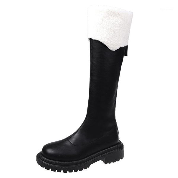 boots women knee winter warm round toe boots1, Black