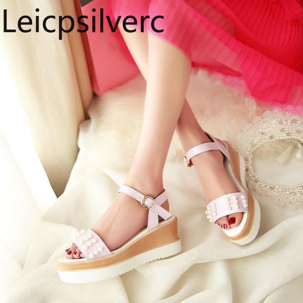 dress shoes women's sandals summer the fashion fish mouth open toe buckle pearl wedge high heel plus size 33-43, Black
dress shoes women's sandals summer the fashion fish mouth open toe buckle pearl wedge high heel plus size 33-43, Black