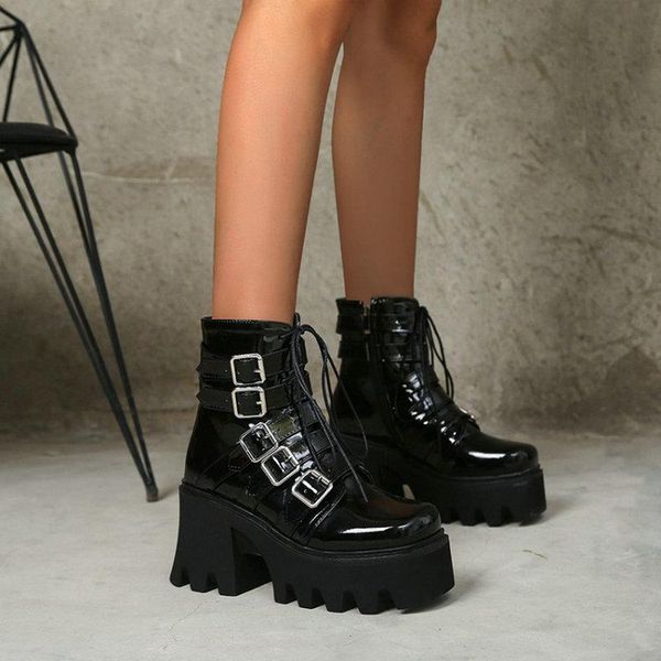 boots sianie tianie gothic patent pu leather woman winter shoes anti-skid chunky high heels buckle strap platform ankle women, Black
boots sianie tianie gothic patent pu leather woman winter shoes anti-skid chunky high heels buckle strap platform ankle women, Black