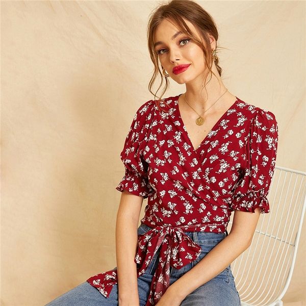 burgundy v neck ditsy floral tie wrap boho blouse shirt women crop summer puff sleeve holiday ladies shirts y200622, White
burgundy v neck ditsy floral tie wrap boho blouse shirt women crop summer puff sleeve holiday ladies shirts y200622, White
