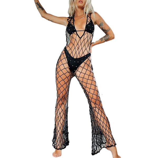 women's swimwear 2021 wholesale clothing china black fishnet beaded jumpsuit, White;black
women's swimwear 2021 wholesale clothing china black fishnet beaded jumpsuit, White;black
