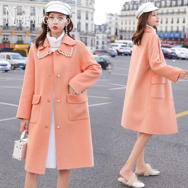 women's jackets collar with pearl candy color women woolen coat long style female overcoat, Black;brown
women's jackets collar with pearl candy color women woolen coat long style female overcoat, Black;brown