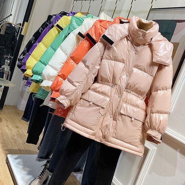 fmfssom 2020 new winter candy color glossy women down coats drawstring waist hat detachable duck down jacket outwear, Black
fmfssom 2020 new winter candy color glossy women down coats drawstring waist hat detachable duck down jacket outwear, Black