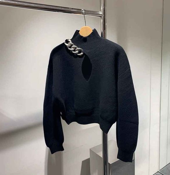 fashion women's tees 20aw women knits black hollow out hoodie with chain high street elements stylist long sleeve female size s-l, White
fashion women's tees 20aw women knits black hollow out hoodie with chain high street elements stylist long sleeve female size s-l, White