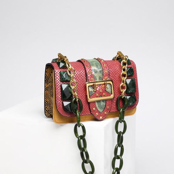 one shoulder women's bag 2021 new color contrast snake stone rivet small square bag
one shoulder women's bag 2021 new color contrast snake stone rivet small square bag