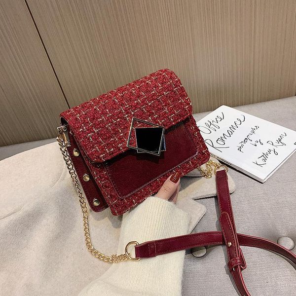 текстурированное шерстяное тканое лицо украшение элегантных женской небольшая квадратного мешок сплошного цвета диких небольшая цепь плечо с