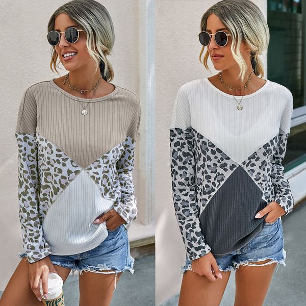 women's t-shirt women leopard t-shirts knitting stitching long sleeve o neck female shirt fall clothing, White
women's t-shirt women leopard t-shirts knitting stitching long sleeve o neck female shirt fall clothing, White