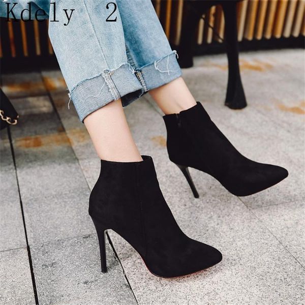 spring autumn stiletto thin high heels pointed toe suede zipper style ankle womens boots bota feminina, Black
spring autumn stiletto thin high heels pointed toe suede zipper style ankle womens boots bota feminina, Black