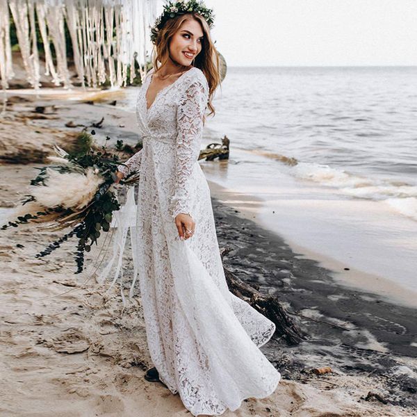 hippie lace boho wedding dress v neck long sleeves bohemian beach wedding dresses 2020 country bride gowns, White
hippie lace boho wedding dress v neck long sleeves bohemian beach wedding dresses 2020 country bride gowns, White