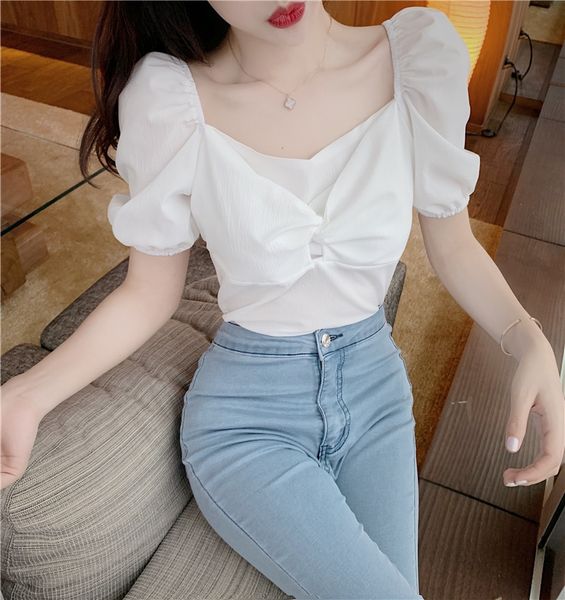 new chic bar french style small square collar pleated heart design bubble sleeve t-shirt t-shirt for women in 2020 summer 4syc7, White
new chic bar french style small square collar pleated heart design bubble sleeve t-shirt t-shirt for women in 2020 summer 4syc7, White