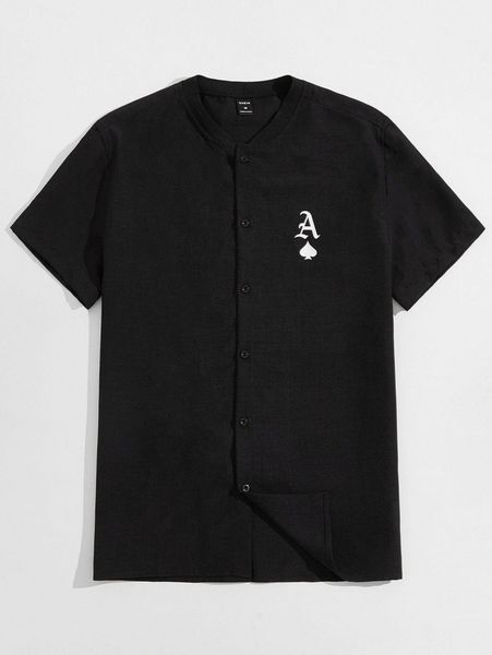 men playing card graphic button front shirt r4zw#, White;black