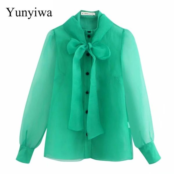 women's blouses & shirts 2021 women bow tied collar transparent organza smock elegant business roupas chic chemise shirt, White
women's blouses & shirts 2021 women bow tied collar transparent organza smock elegant business roupas chic chemise shirt, White