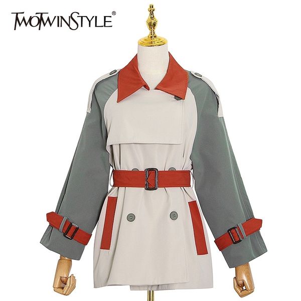 twotwinstyle vintage patchwork hit color windbreaker for women lapel long sleeve high waist lace up bowknot casual coat female 201102, Tan;black
twotwinstyle vintage patchwork hit color windbreaker for women lapel long sleeve high waist lace up bowknot casual coat female 201102, Tan;black