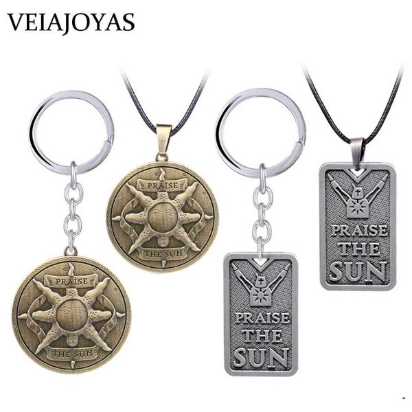 

dark souls 3 pendant necklace praise the sun solaire of astora collection alloy keychain chaveiro car charm keyring game jewelry, Silver