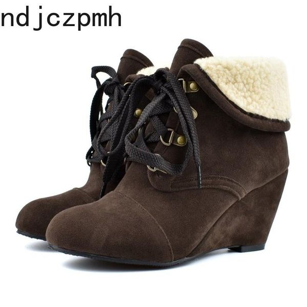boots women's autumn and winter the fashion round head lace-up wedge mid heel short tube shoes plus size 34-48, Black
boots women's autumn and winter the fashion round head lace-up wedge mid heel short tube shoes plus size 34-48, Black