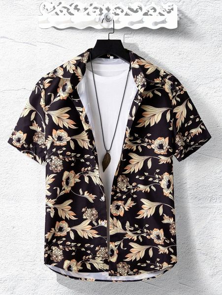 men floral print shirt without tee h00l#, White;black