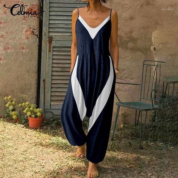 celmia women jumpsuits v-neck sleeveless summer playsuits casual loose pockets vintage romper patchwork strap knitted pants1, Black;white
celmia women jumpsuits v-neck sleeveless summer playsuits casual loose pockets vintage romper patchwork strap knitted pants1, Black;white