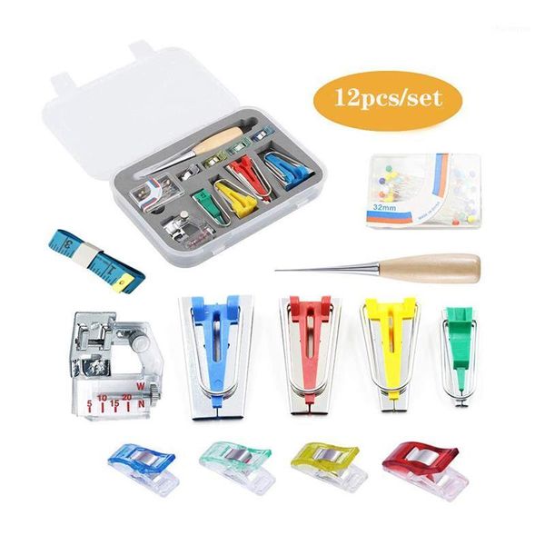 12 pcs/set fabric bias binding tape maker kit binder foot wooden awl clips pins household diy sewing quilting tool set1, Black
12 pcs/set fabric bias binding tape maker kit binder foot wooden awl clips pins household diy sewing quilting tool set1, Black