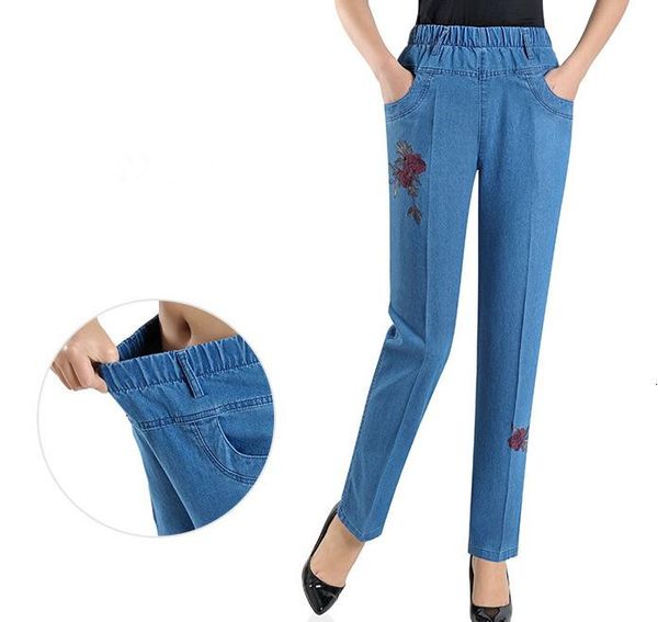 new women plus size l-5xl pants jeans waist elastic embroidered breeches ankle-length trousers fw12, Blue
new women plus size l-5xl pants jeans waist elastic embroidered breeches ankle-length trousers fw12, Blue