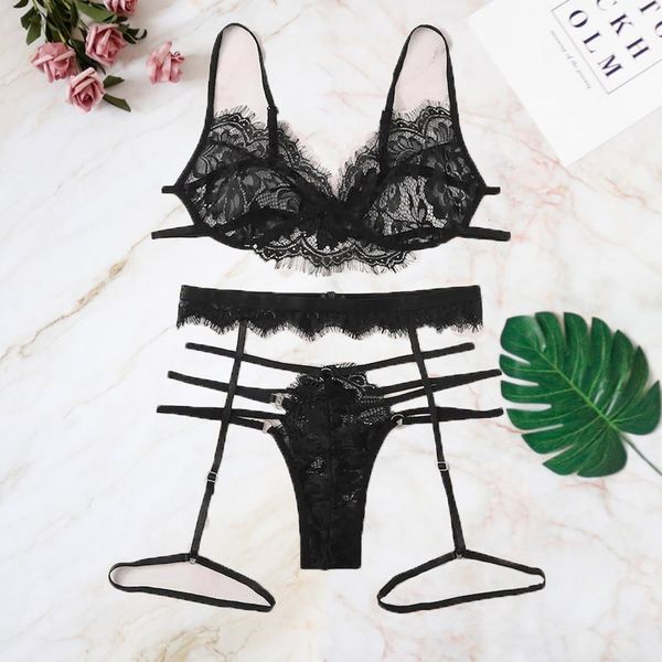 female lace lingerie plus size hollow thong garter underwear bra sets deep v wire ladies bras and panty set, Black;white
female lace lingerie plus size hollow thong garter underwear bra sets deep v wire ladies bras and panty set, Black;white
