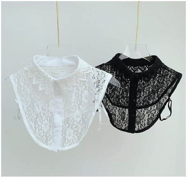 women hollow floral lace high low hem false fake collar button adjustable sweater detachable lapel half shir qylolu, White
women hollow floral lace high low hem false fake collar button adjustable sweater detachable lapel half shir qylolu, White