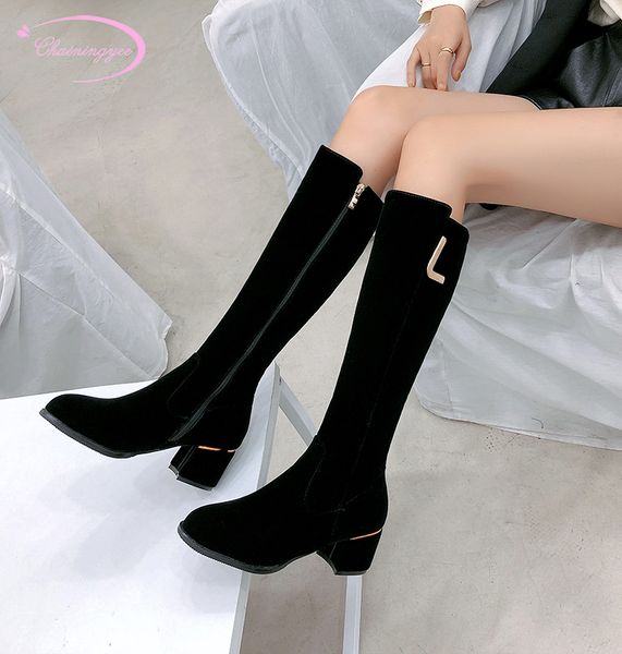 boots party style round toe flock knee high fashion metal decoration zipper black high-heeled chunky riding women's shoes
boots party style round toe flock knee high fashion metal decoration zipper black high-heeled chunky riding women's shoes