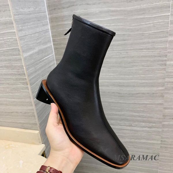 boots slim fit ladies ankle genuine leather winter women's short square toe simple designer shoes, Black
boots slim fit ladies ankle genuine leather winter women's short square toe simple designer shoes, Black