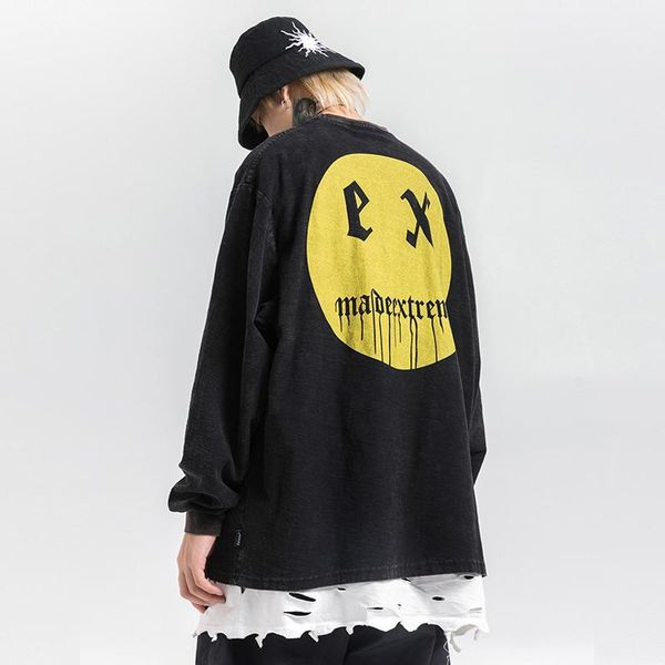 2019 fashion street solid cotton smiling face printing sweat shirt hip hop swag tyga hole autumn oversize clothing1, Black
2019 fashion street solid cotton smiling face printing sweat shirt hip hop swag tyga hole autumn oversize clothing1, Black