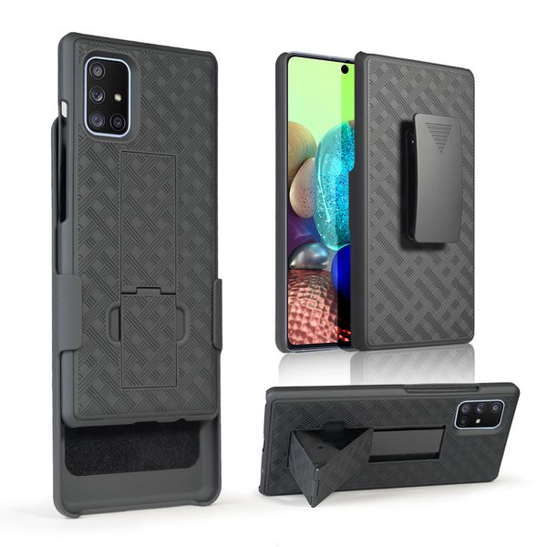 Image of Woven 2 in 1 Hybrid Hard Shell Holster Combo Case Kickstand & Belt Clip For Samsung galaxy A71 5G Note 20 Ultra S20 Ultra S10 PLUS 5G S10E