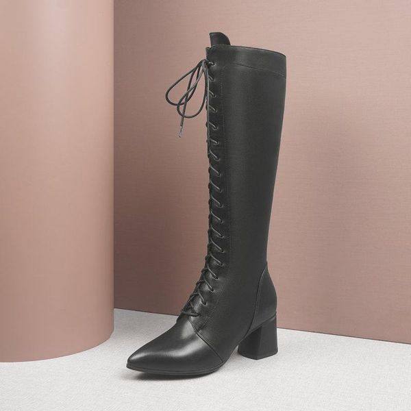2021 genuine leather women motorcycle boots lace up thick high heels knee high boots winter night club working shoes woman, Black
2021 genuine leather women motorcycle boots lace up thick high heels knee high boots winter night club working shoes woman, Black