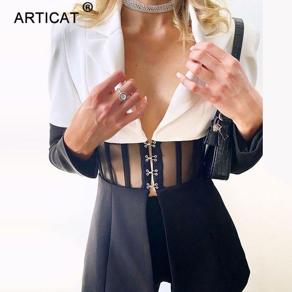 articat deep v neck blazer women autumn coat long sleeve white mesh patchwork office ladies blazer femme women's jacket, White;black
articat deep v neck blazer women autumn coat long sleeve white mesh patchwork office ladies blazer femme women's jacket, White;black